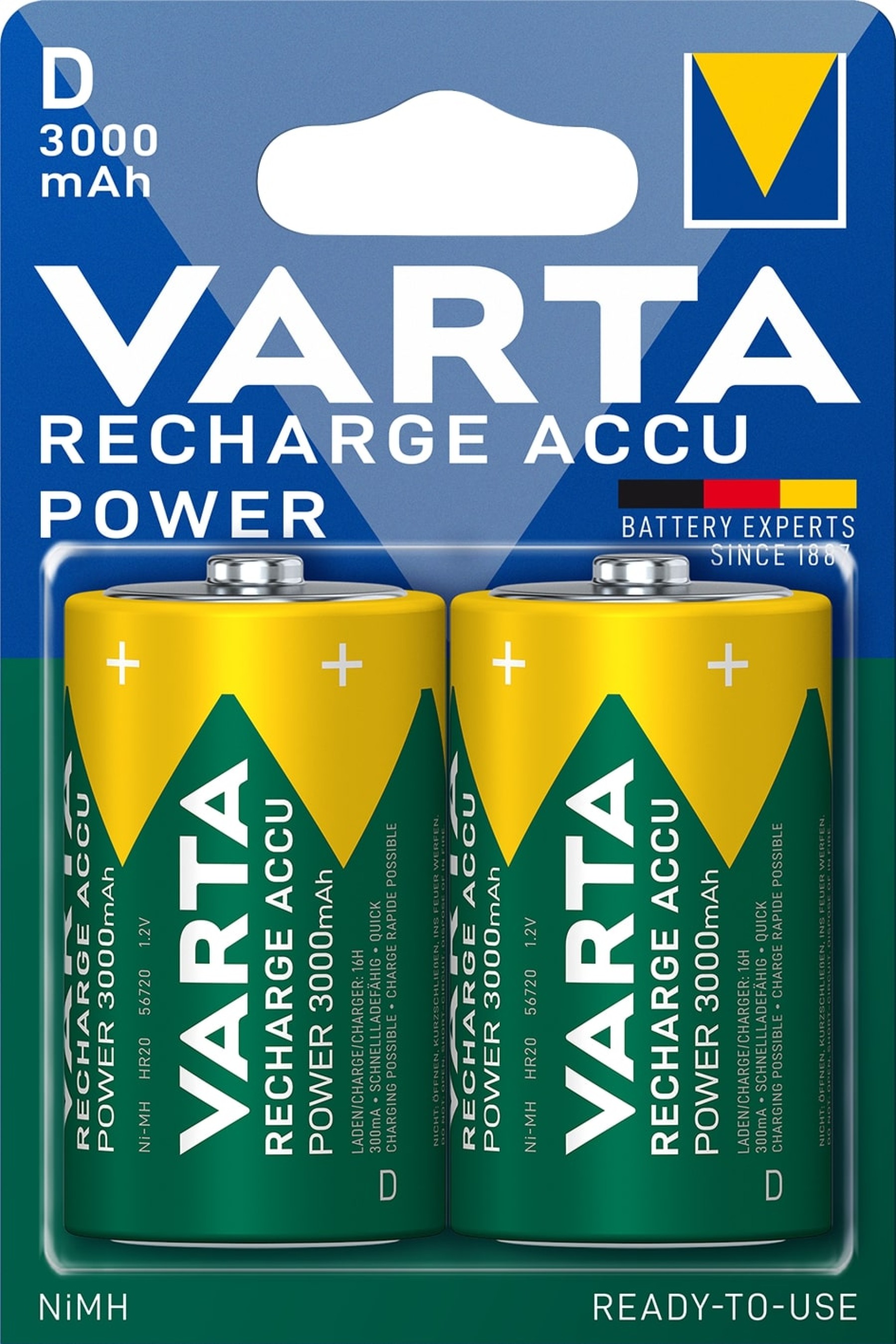 VARTA Rechargeable D Batteries 3000mAh Pack  of 2